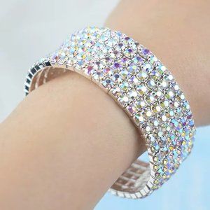 AB Crystal Rhinestone Memory Wire Wrap Bracelet